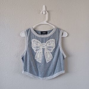 Cider Gray Lace Bow Sleeveless Crop Top
